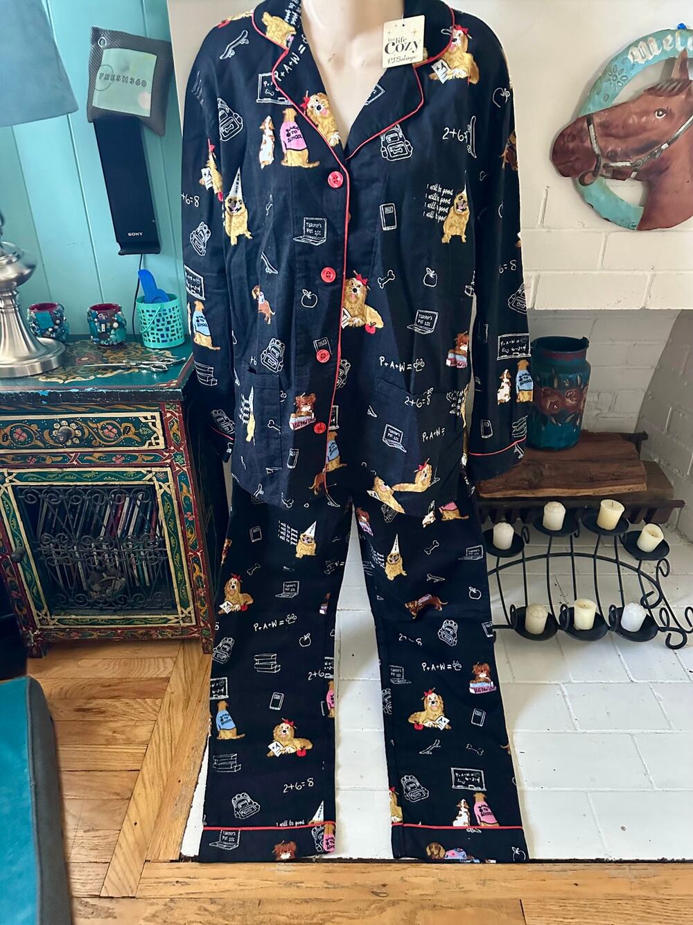 NWT PJ SALVAGE COTTON FLANNEL TEACHER'S PET DOGS PAJAMAS S
